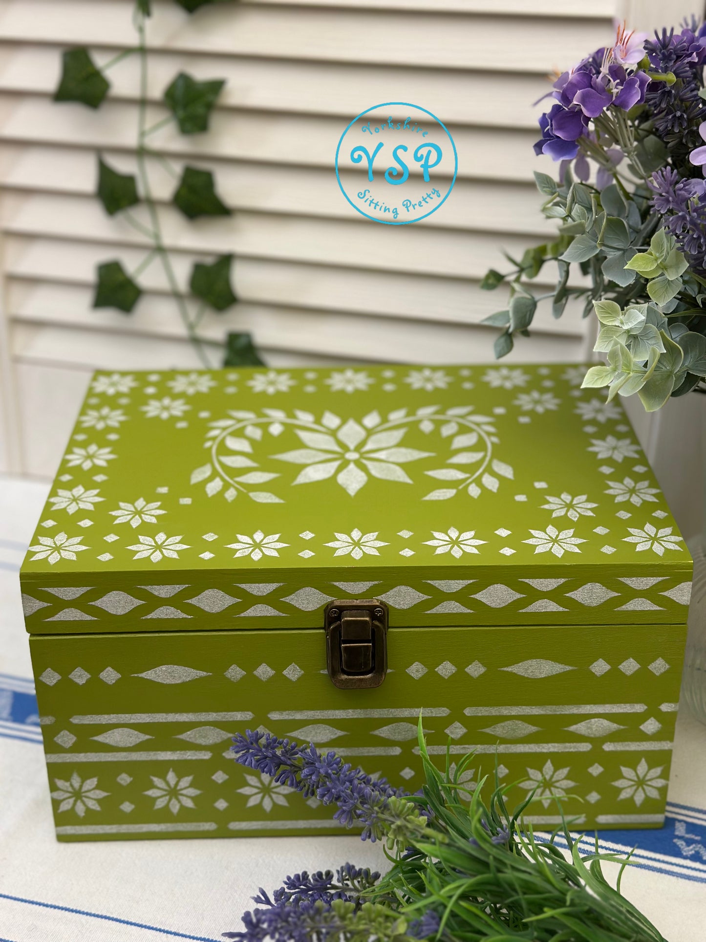 Large Wooden Painted and Stencilled Box