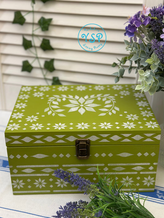 Large Wooden Painted and Stencilled Box