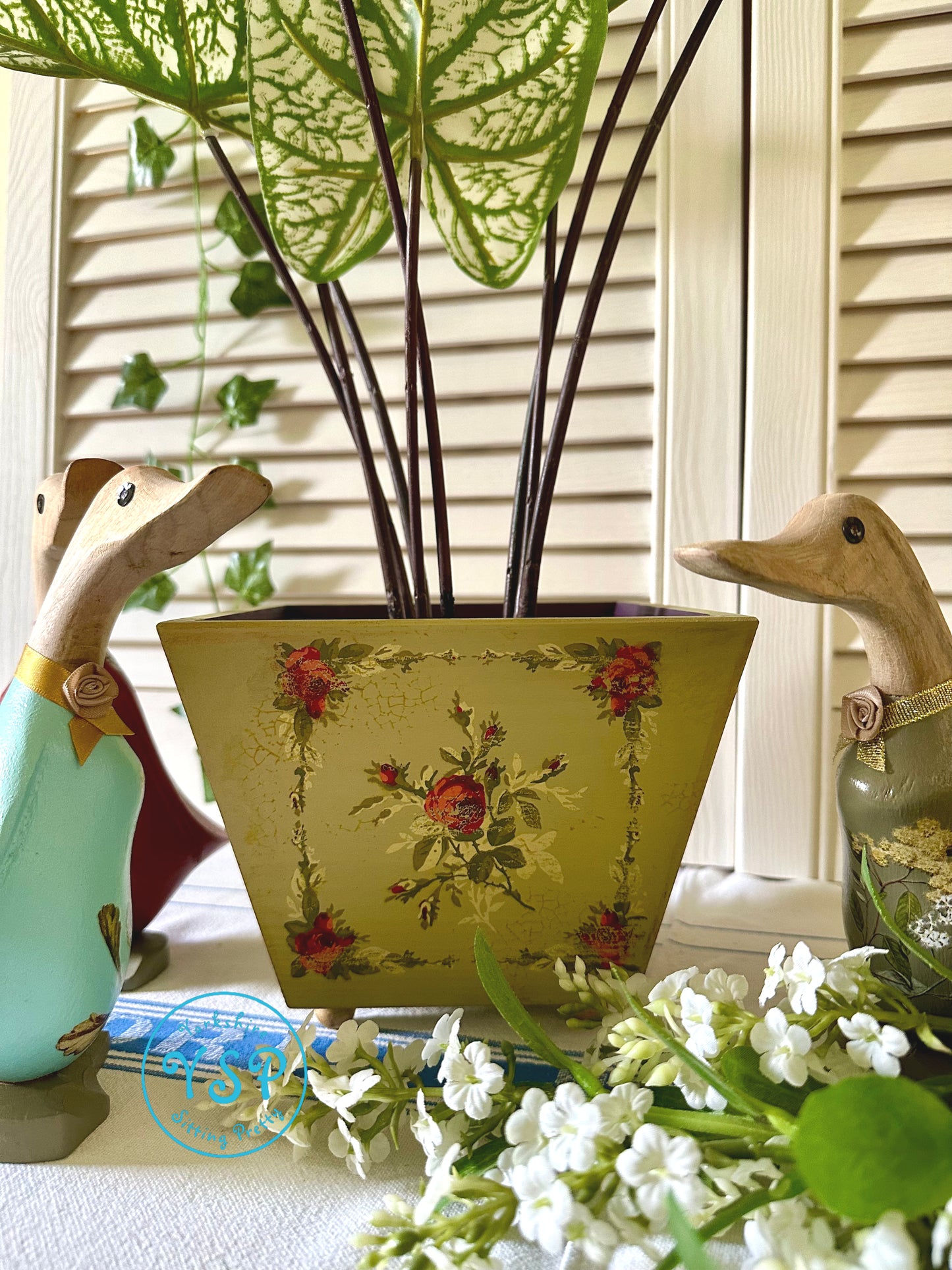 Vintage Style Wooden Plant Pot