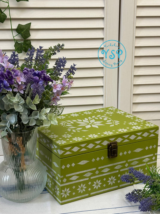 Large Wooden Painted and Stencilled Box