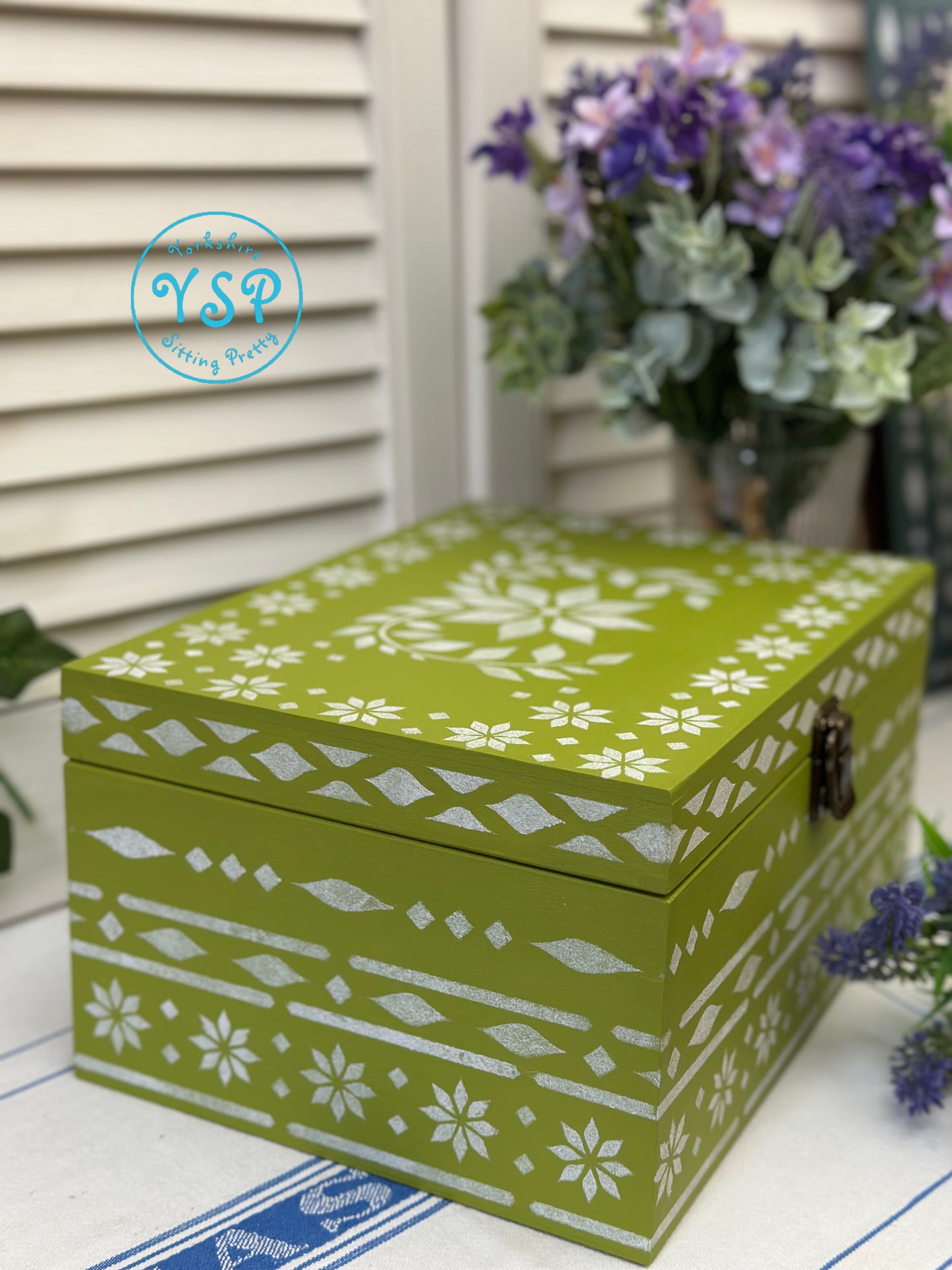 Large Wooden Painted and Stencilled Box