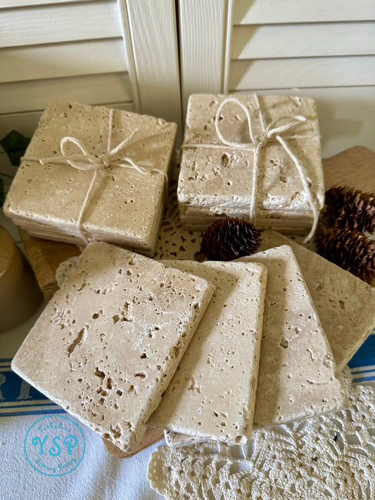 Set of Four Travertine Coasters