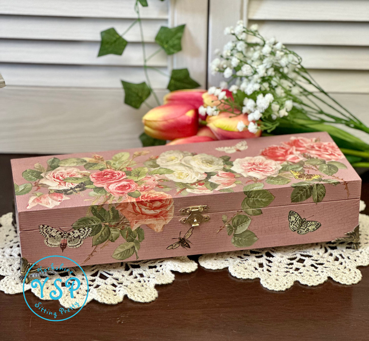 Pink Milk Painted Roses Box