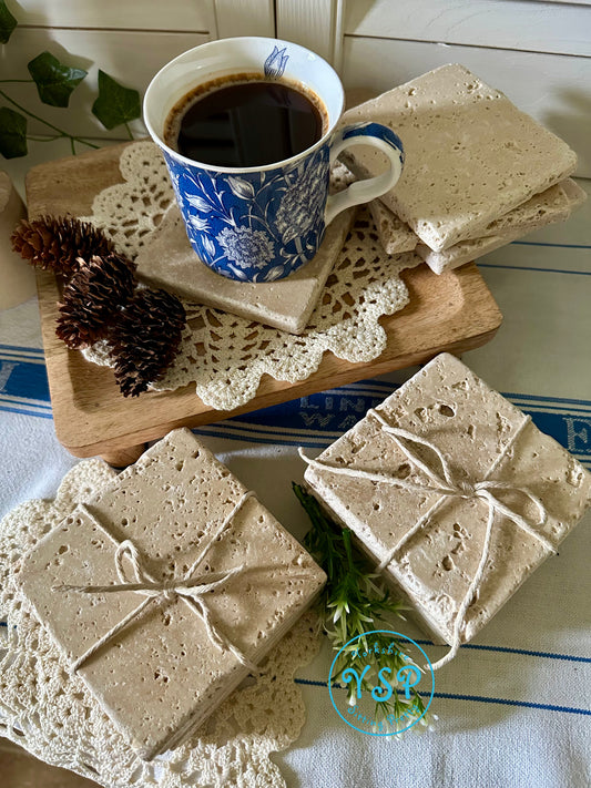 Set of Four Travertine Coasters