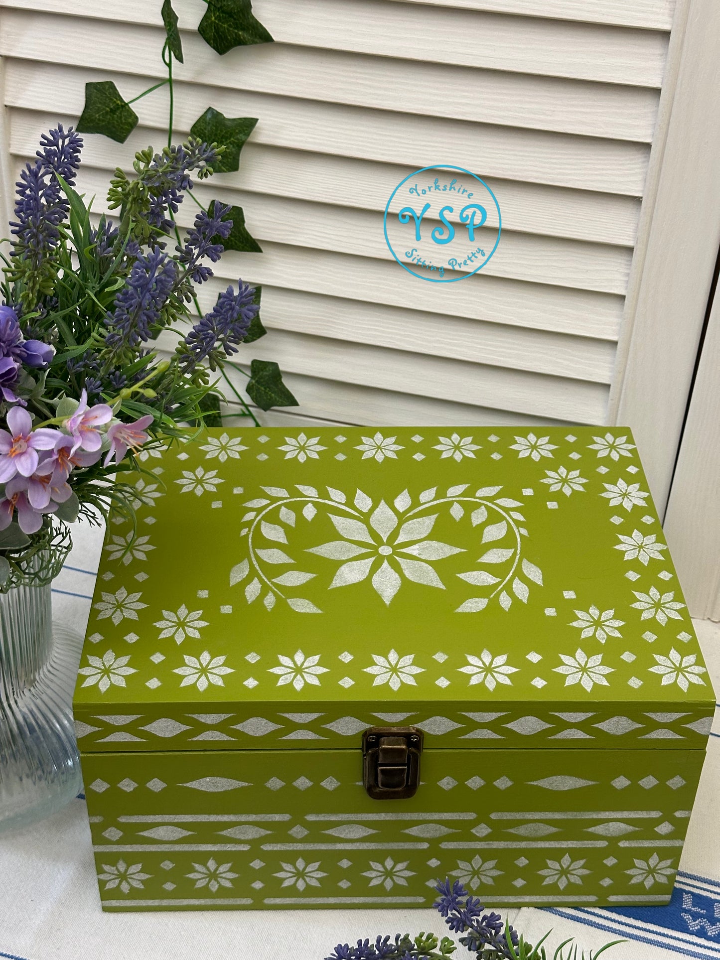 Large Wooden Painted and Stencilled Box