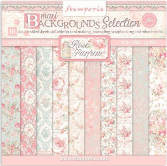 Rose Parfum Backgrounds Selection Scrapbooking Pad - Stamperia - 30.5cm x 30.5cm 12" x 12"