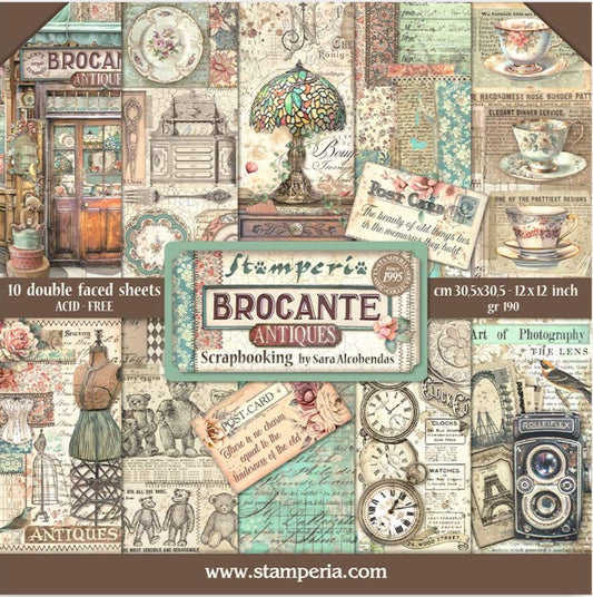 Brocante Antiques Scrapbooking Pad - Stamperia - 30.5cm x 30.5cm 12" x 12"
