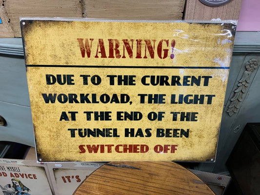 Warning Due to the Current Workload... Large sign