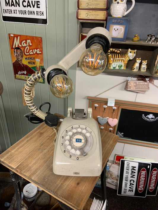 Telephone Table Lamp - Two Bulbs - Grey