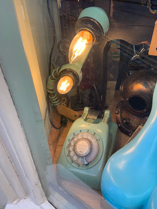 Telephone Table Lamp - Two Bulbs - Green