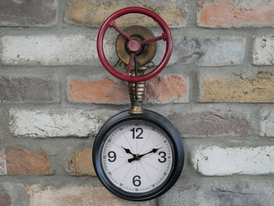 Industrial Pipe Clock with Red Valve