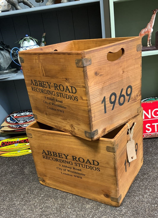 Large Antiqued Abbey Road Vinyl LP Records Box