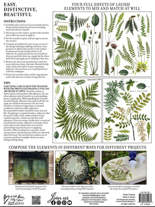 Iron Orchid Designs Fronds Botanical Transfer back of packet