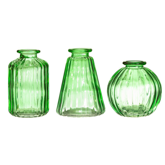 Set of Three Green Glass Bud Vases