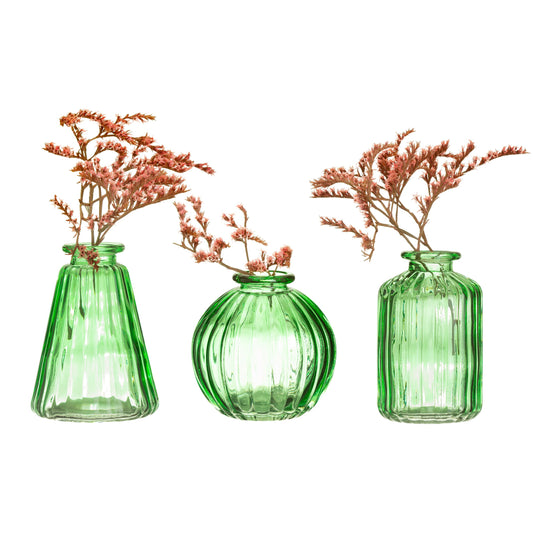 Set of Three Green Glass Bud Vases