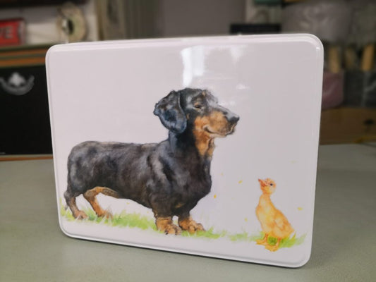 Dachshund and Chick Biscuit Tin