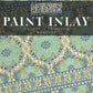 Blues and green damask pattern on a white background on Iron Orchid Designs Morocco Paint Inlay front of packet