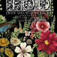 Bold coloured flowers and a blue bird on Iron Orchid Designs Midnight Garden Transfer