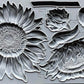 Iron Orchid Designs Sunflowers grey Mould showing intricately designed big beautiful sunflowers and leaves