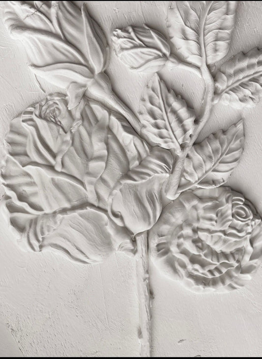 Iron Orchid Designs Roses Mould imprinted into white clay
