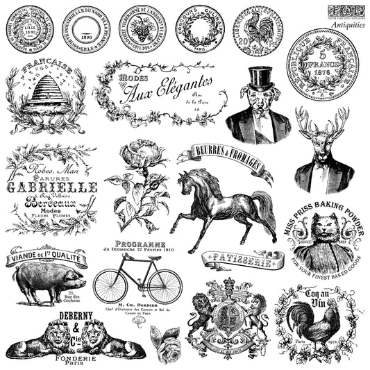 Iron Orchid Designs Antiquities 12" x 12" stamps with small Victoriana and French style stamps