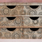 A set of six small wooden drawers decorated with Iron Orchid Designs Antiquities stamps