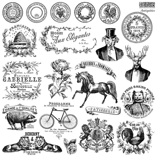 Iron Orchid Designs Antiquities 12" x 12" stamps with small Victoriana and French style stamps