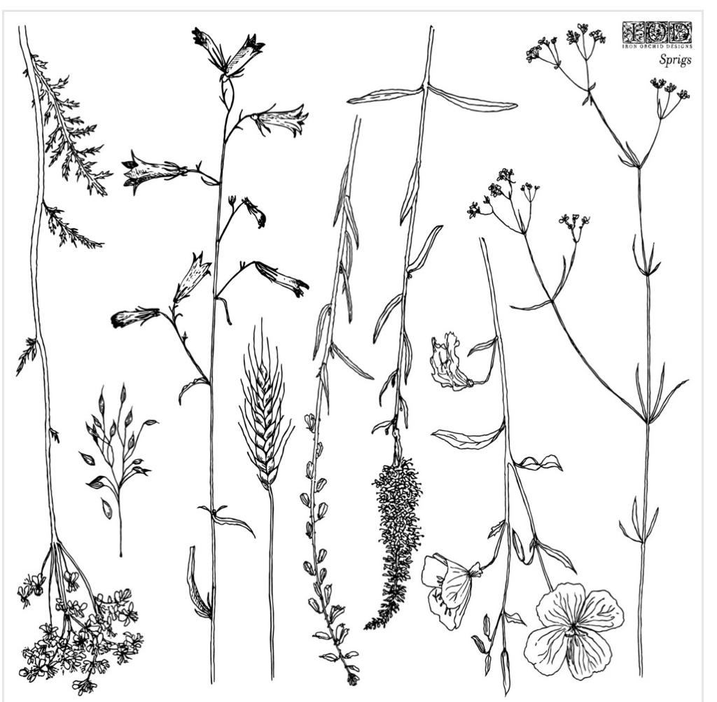 Iron Orchid Designs floral Sprigs 12" x 12" stamp