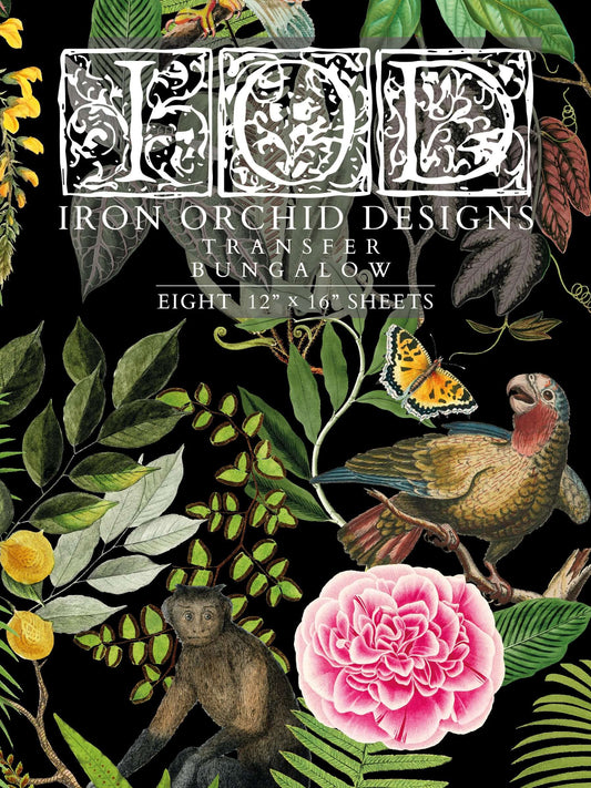 Iron Orchid Designs Bungalow Exotic Animals and Foliage Transfer front of packet