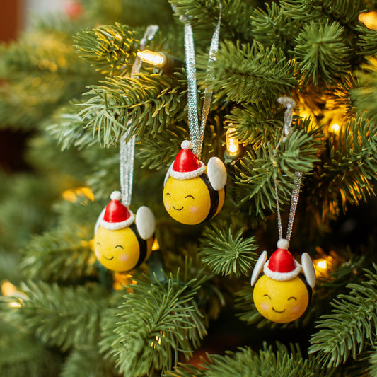 Set of Three Christmas Bee Hanging Decorations