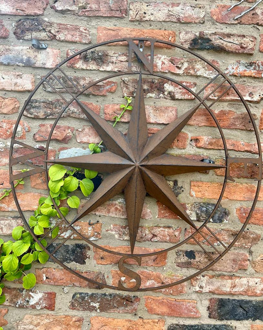 Rusty Compass Garden Wall Decoration