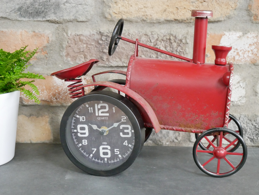 Red Metal Tractor Clock