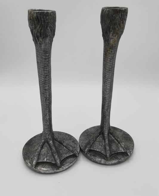Bird Leg Candle Holders - Antique Silver - Pair