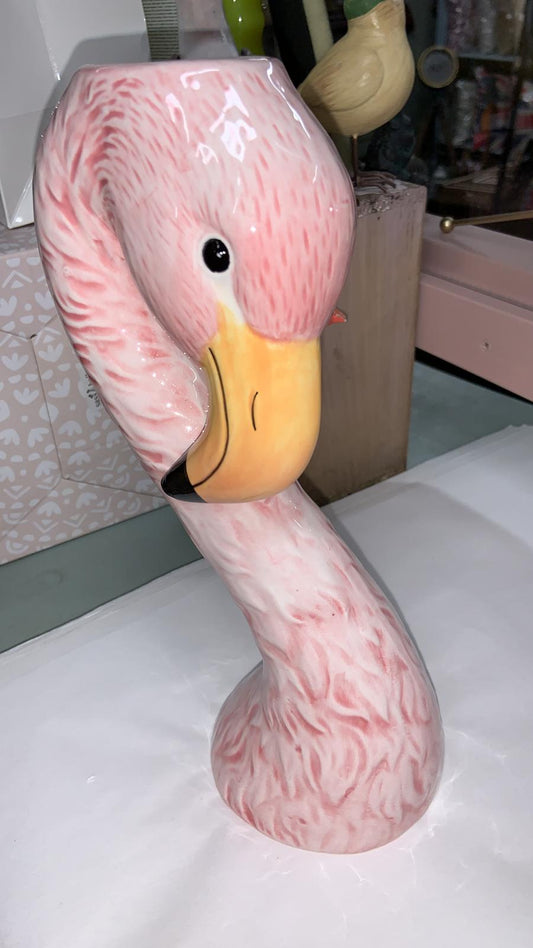 Small Ceramic Pink Flamingo Head Vase