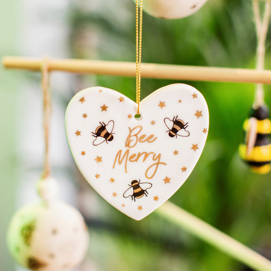 Bee Merry Ceramic Heart Decoration