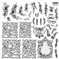 Iron Orchid Alphabellies 12" x 12" stamps with small frame-like curly and floral details