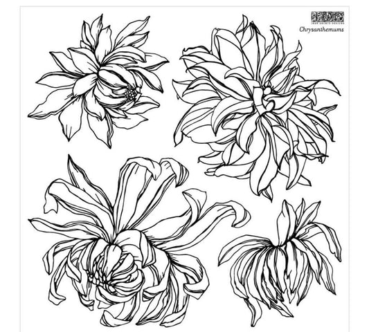 Large flowers on Iron Orchid Designs Chrysanthemum 12" x 12" crafting stamp