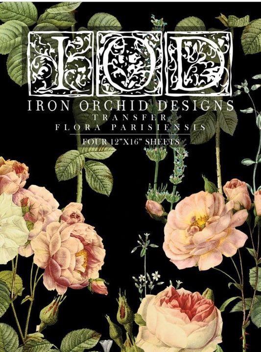 Delicate peach coloured roses on Iron Orchid Designs Floral Parisiensis Transfer front of packet