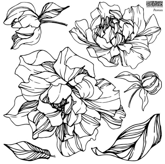 Iron Orchid Designs Peonies flowers and leaves stamp 12" x 12" sheet two